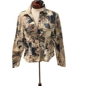 Gaudy Couture Multi Print Size Medium Button Down Cotton Jacket Top Sequin VTG